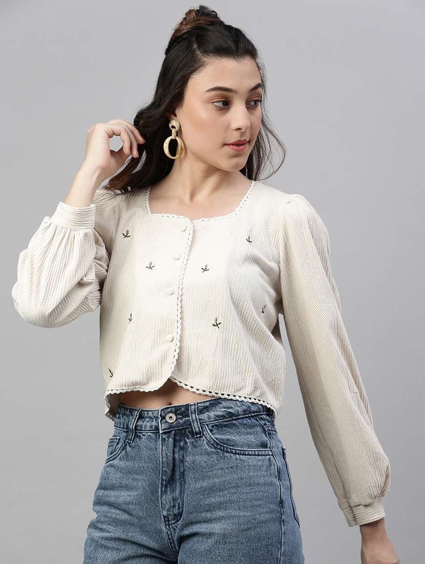 cream embroidered shirt top