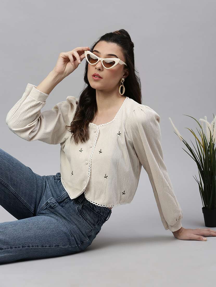 cream embroidered shirt top - 21387435 -  Standard Image - 3
