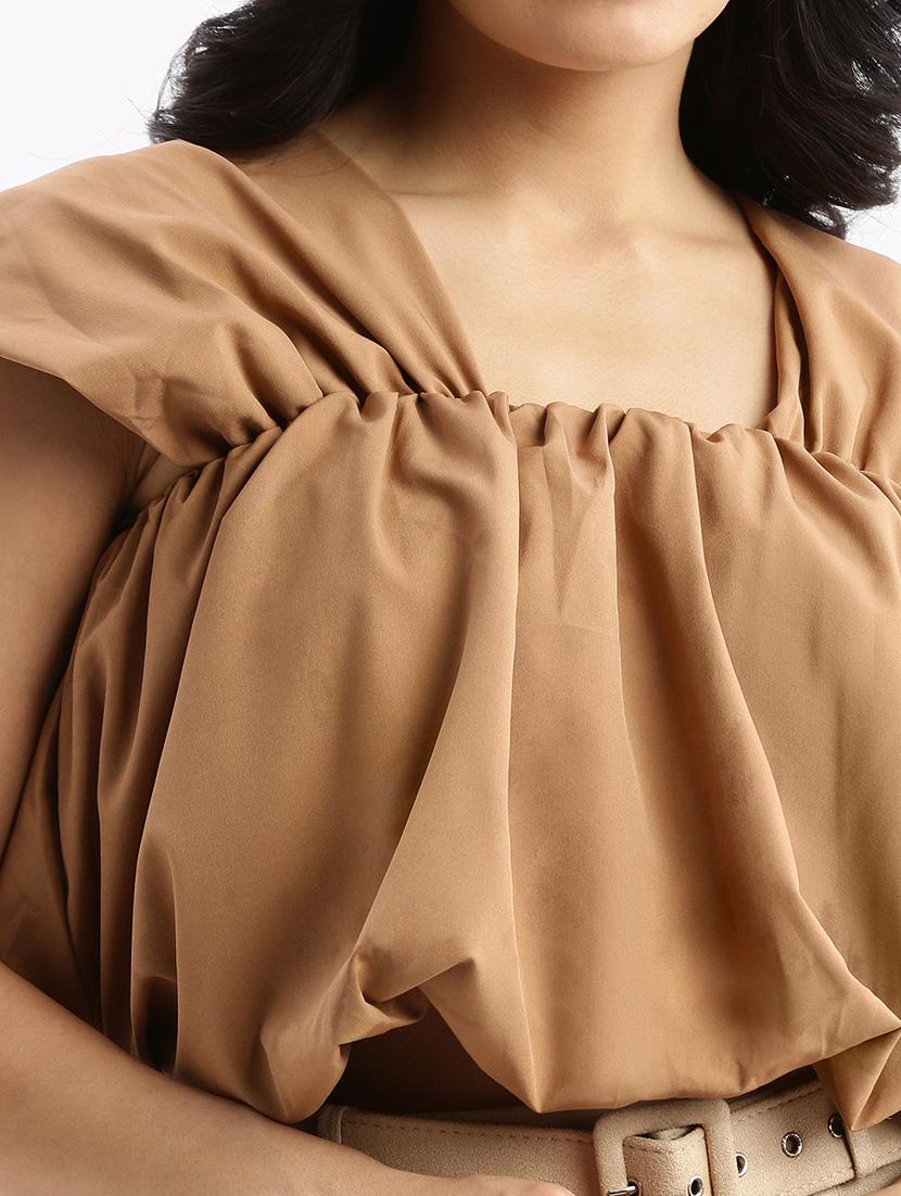 brown solid blouson top - 21387437 - Standard Image - 5