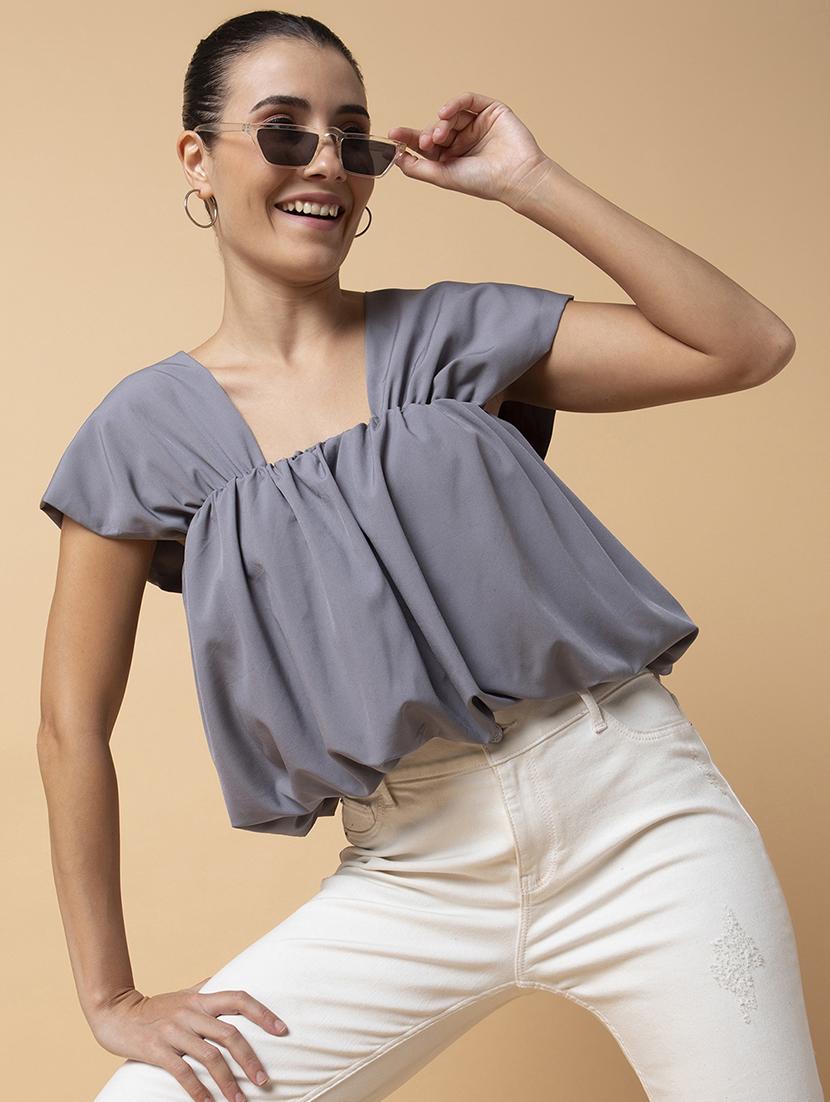 grey crepe blouson top - 21387438 - Standard Image - 3