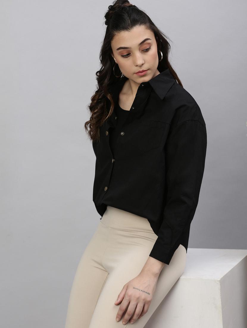 women black solid collared jacket - 21387445 - Standard Image - 3
