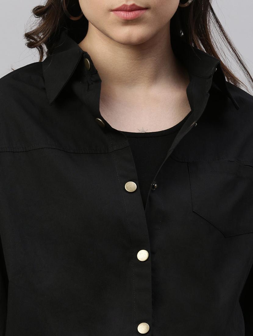 women black solid collared jacket - 21387445 - Standard Image - 5