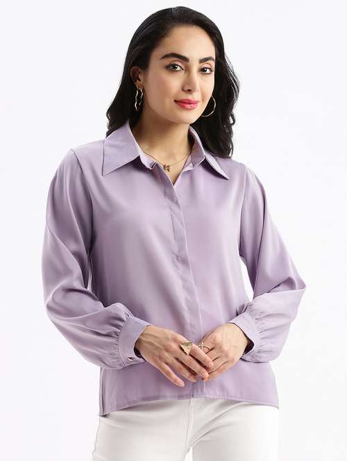 lavender solid shirt top - 21387473 - Standard Image - 0