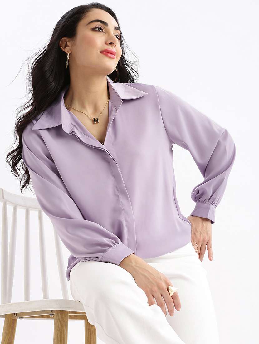 lavender solid shirt top - 21387473 - Standard Image - 3