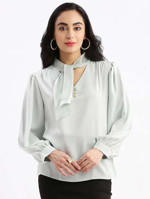 sea green satin shirt top - 21387500 - Standard Image - 0