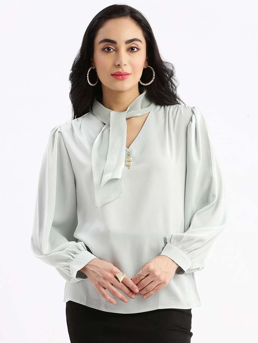 sea green satin shirt top - 21387500 - Zoom Image - 0