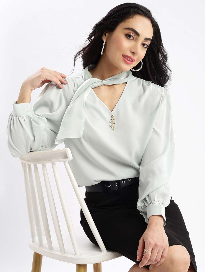 sea green satin shirt top - 21387500 - Standard Image - 3