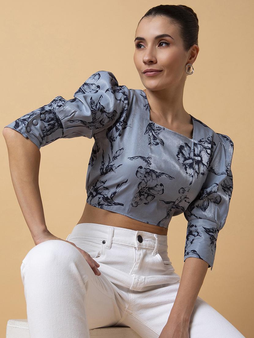 grey floral printed crop top - 21387501 - Standard Image - 3