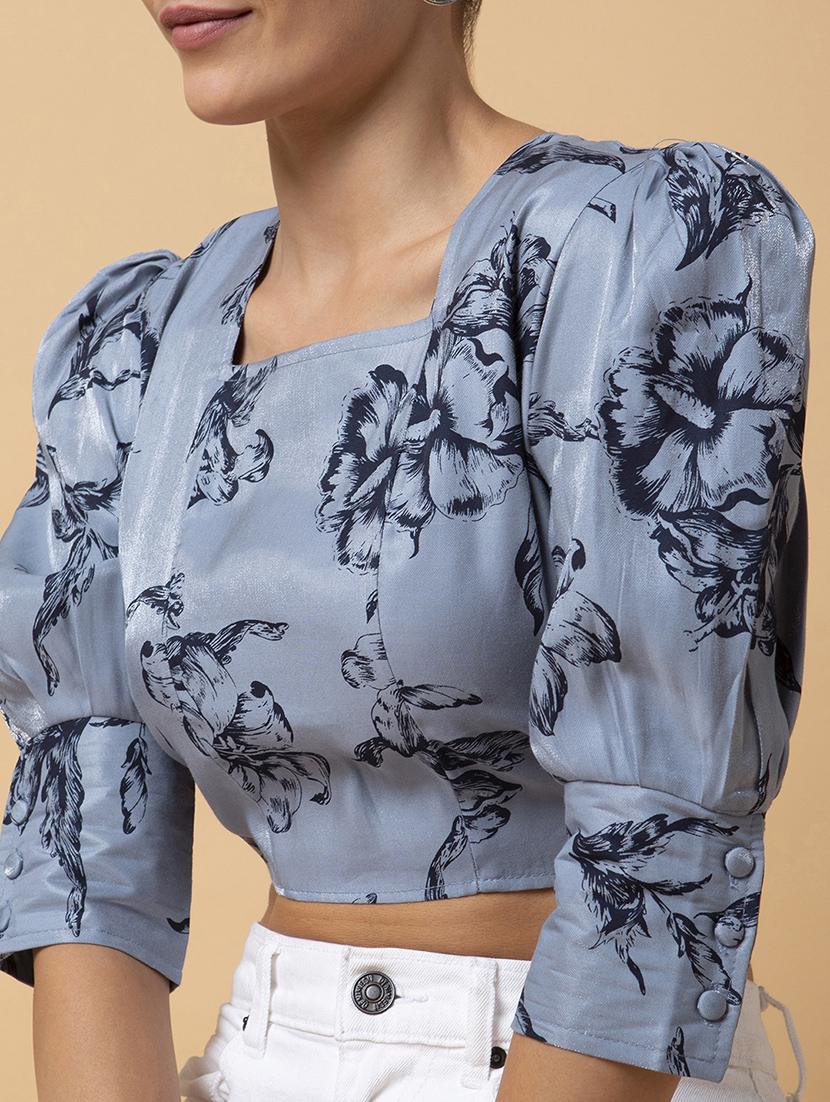 grey floral printed crop top - 21387501 - Standard Image - 5