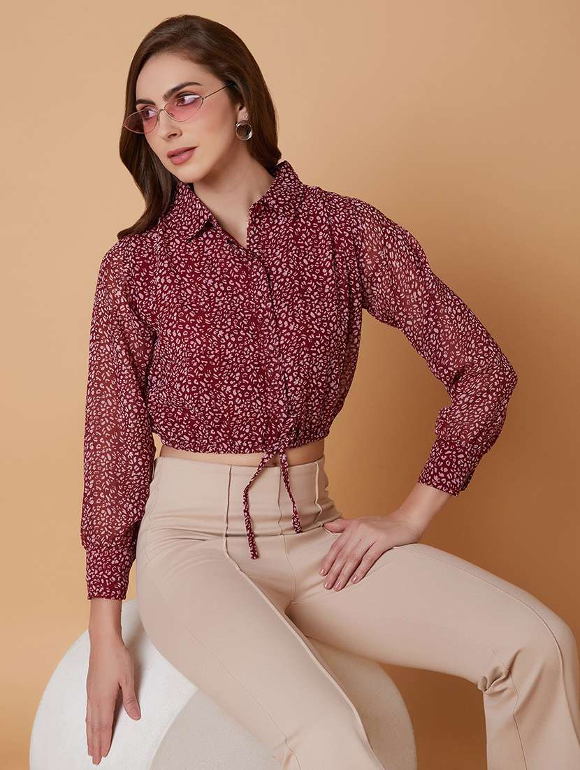 maroon animal printed crop top - 21387506 -  Standard Image - 3