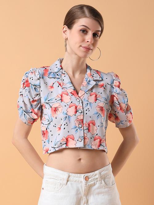grey floral printed crop top - 21387509 -  Standard Image - 0
