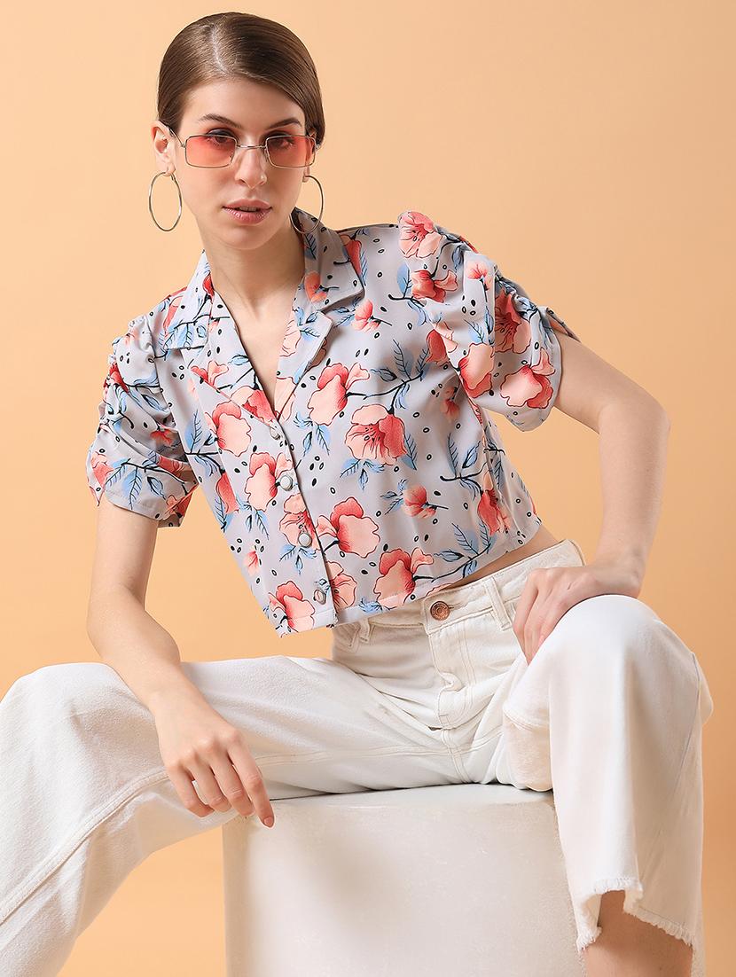 grey floral printed crop top - 21387509 - Standard Image - 3