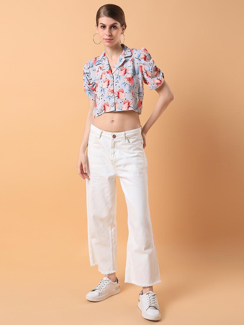 grey floral printed crop top - 21387509 - Standard Image - 5