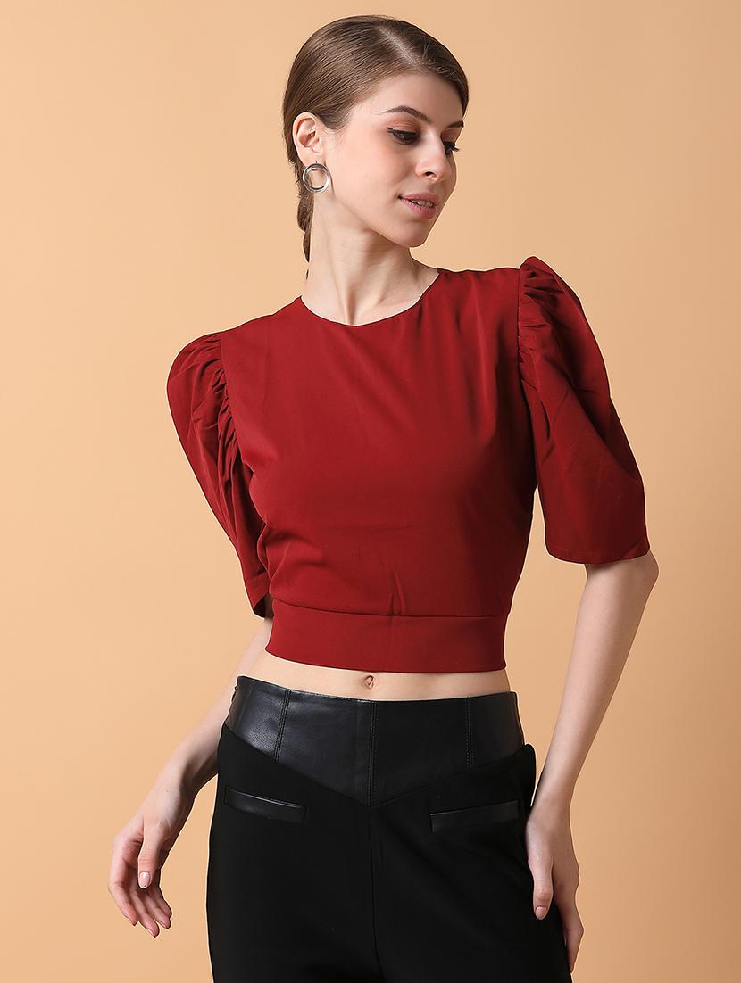 maroon solid crop top - 21387511 -  Zoom Image - 0