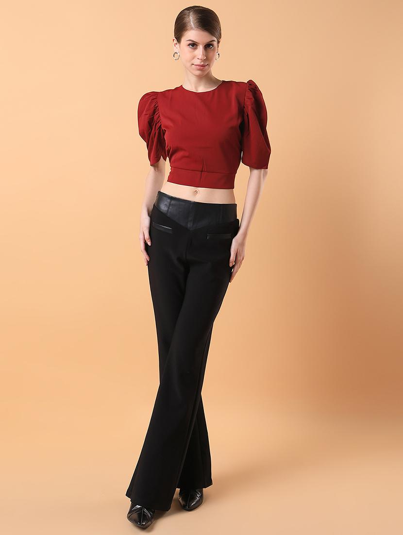 maroon solid crop top - 21387511 - Standard Image - 5