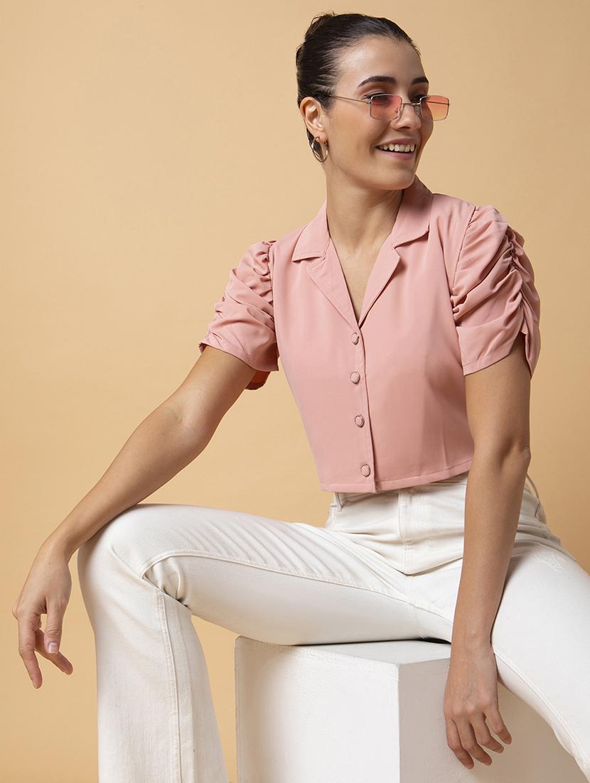 peach solid shirt top - 21387512 - Standard Image - 3