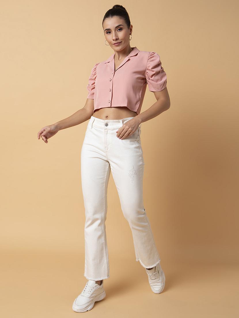 peach solid shirt top - 21387512 - Standard Image - 5