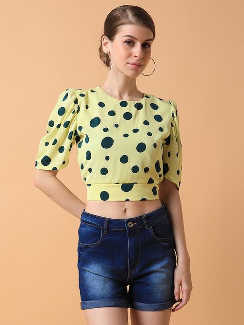yellow crepe blouson top - 21387515 -  Standard Image - 0