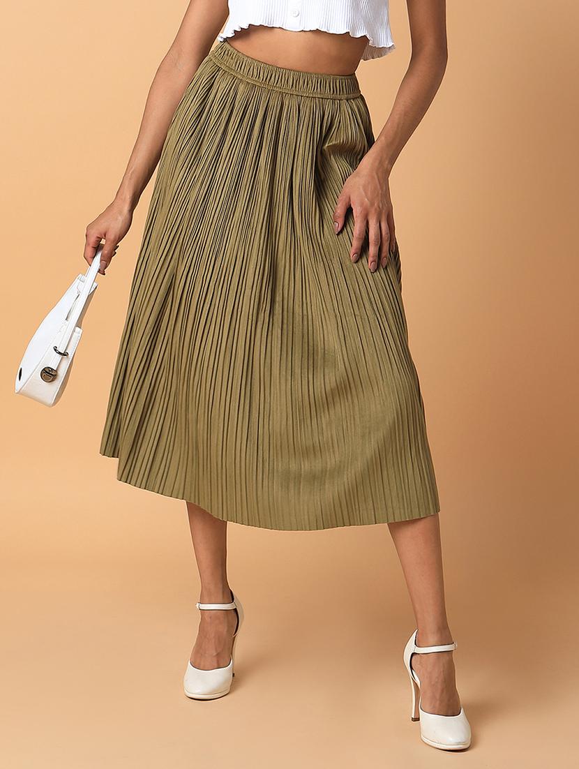 olive solid flared skirt - 21387521 - Zoom Image - 0