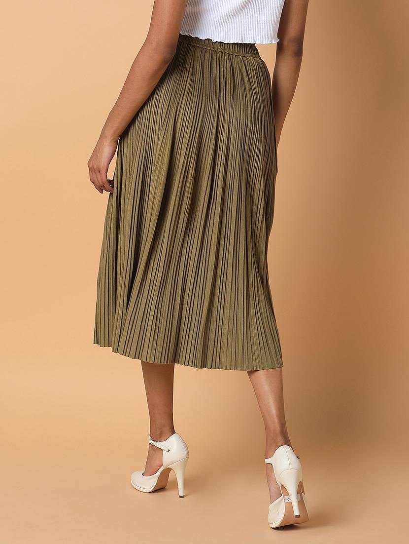 olive solid flared skirt - 21387521 - Standard Image - 3