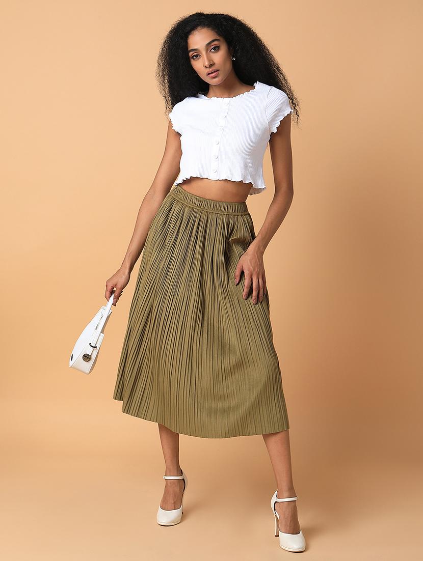 olive solid flared skirt - 21387521 - Standard Image - 5