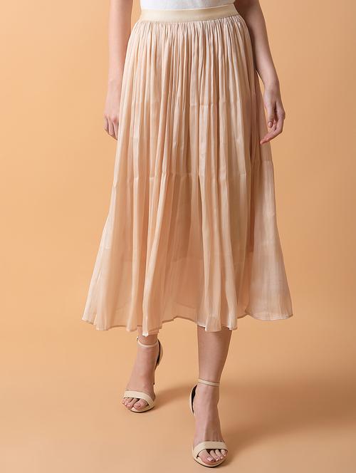 cream solid flared skirt - 21387523 - Standard Image - 0