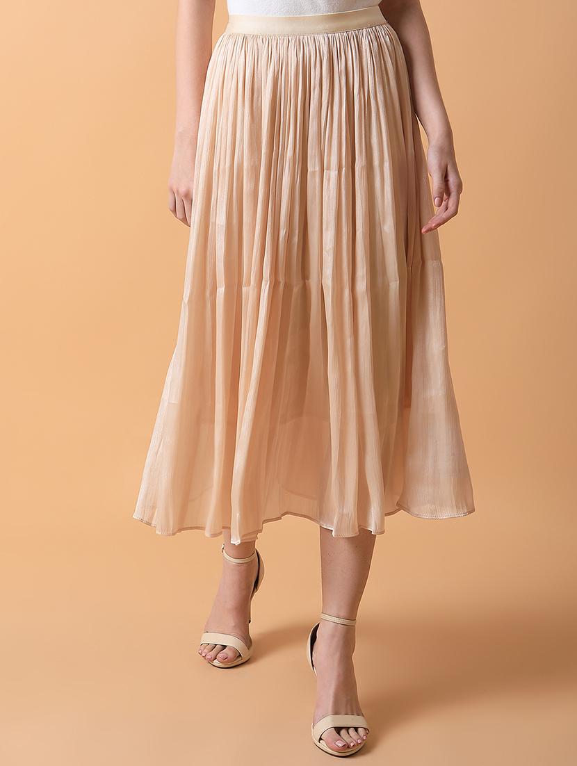 cream solid flared skirt - 21387523 - Zoom Image - 0