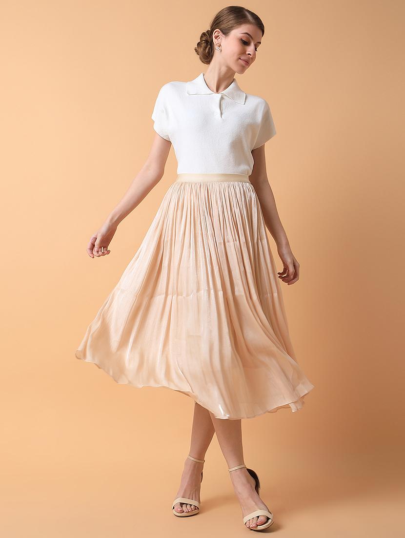 cream solid flared skirt - 21387523 - Standard Image - 3