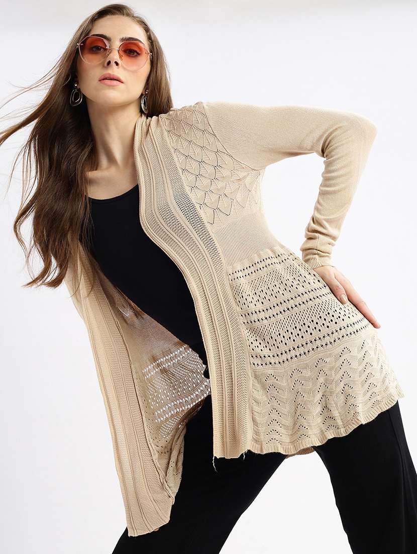 women beige self design regular shrug - 21387544 -  Standard Image - 3