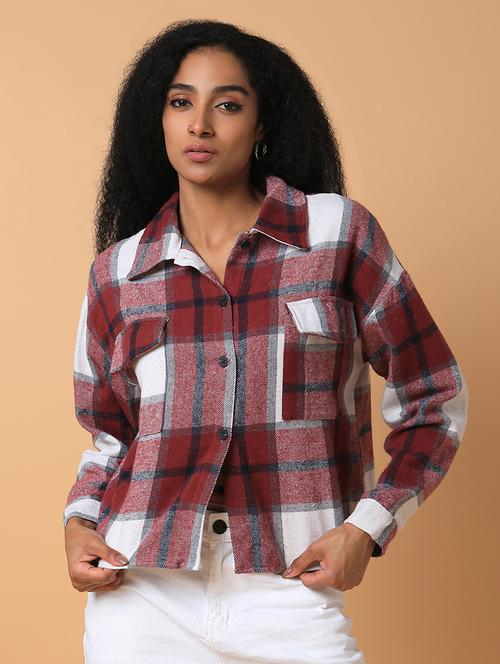 women maroon cotton oversized shirt - 21387561 - Standard Image - 0