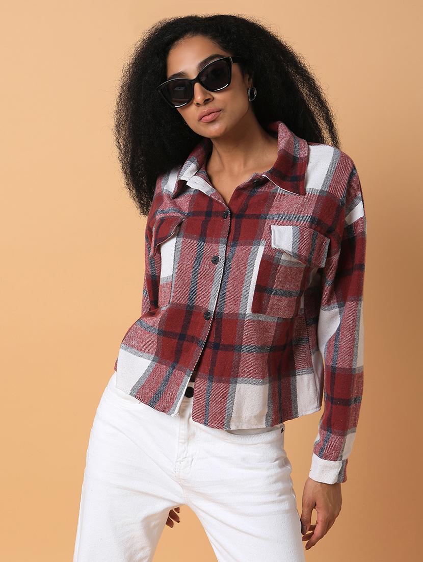 women maroon cotton oversized shirt - 21387561 - Standard Image - 3