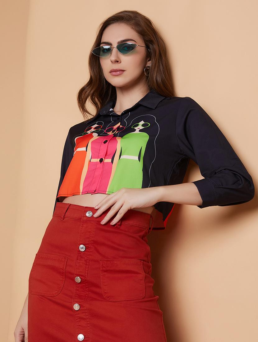 women black graphic printed boxy shirt - 21387563 - Standard Image - 3