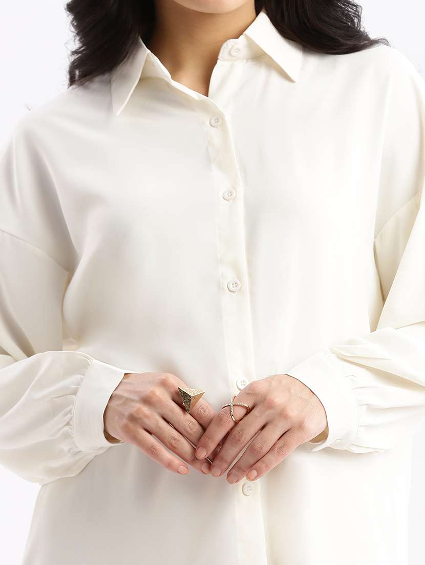 women cream crepe boxy shirt - 21387577 - Standard Image - 5