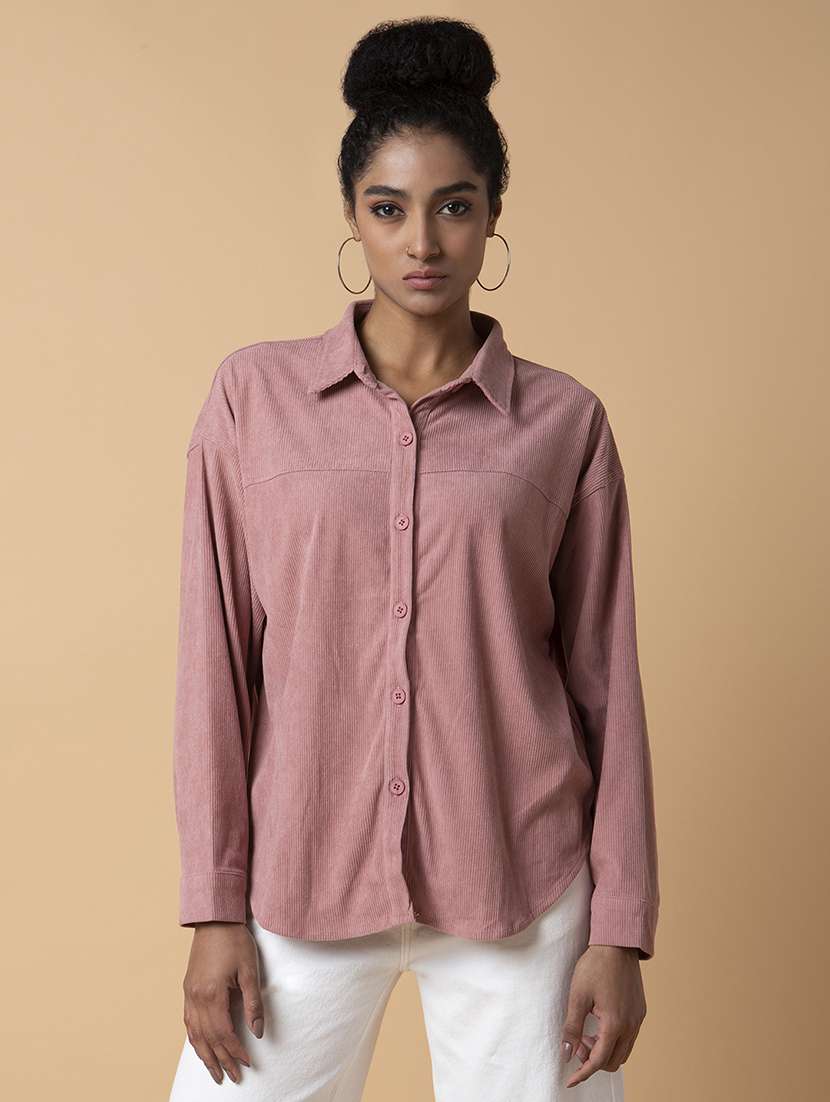 women peach oversized shirt