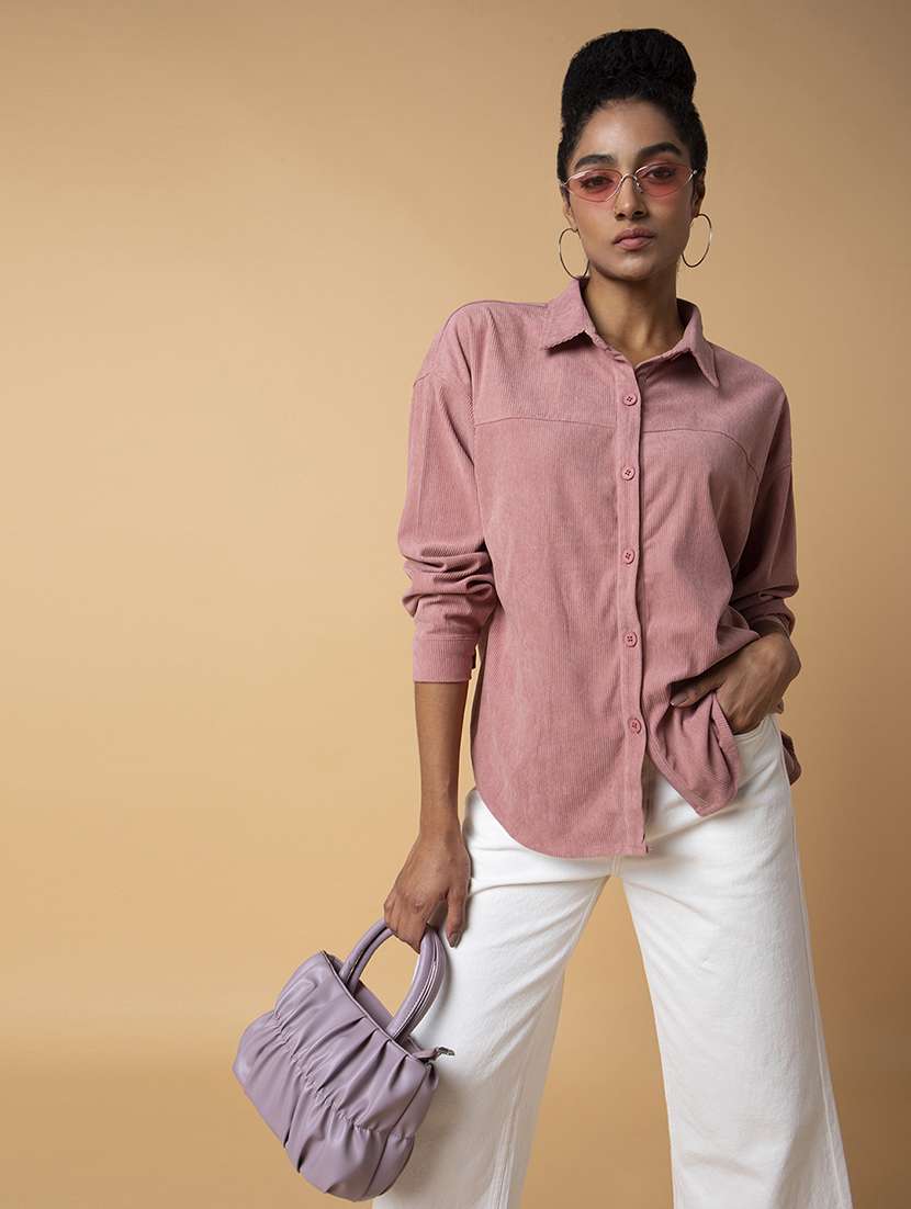 women peach oversized shirt - 21387590 -  Standard Image - 3