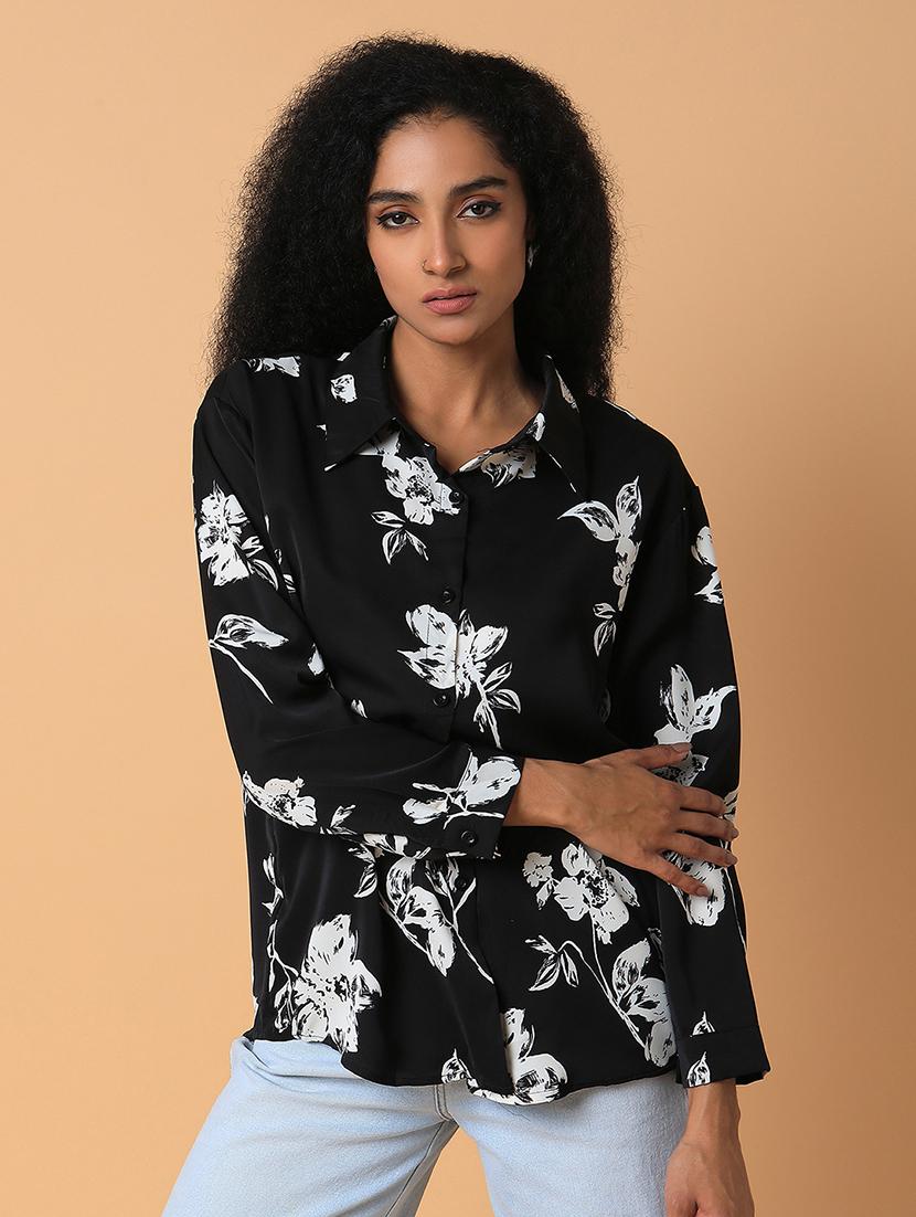 black floral printed oversized shirt - 21387594 - Zoom Image - 0