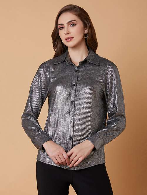 metallic solid regular shirt - 21387595 -  Standard Image - 0