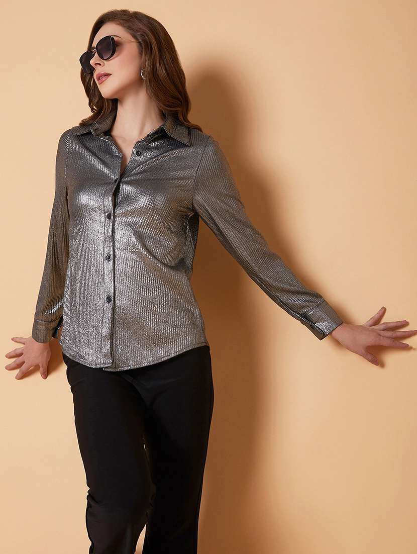metallic solid regular shirt - 21387595 -  Standard Image - 3