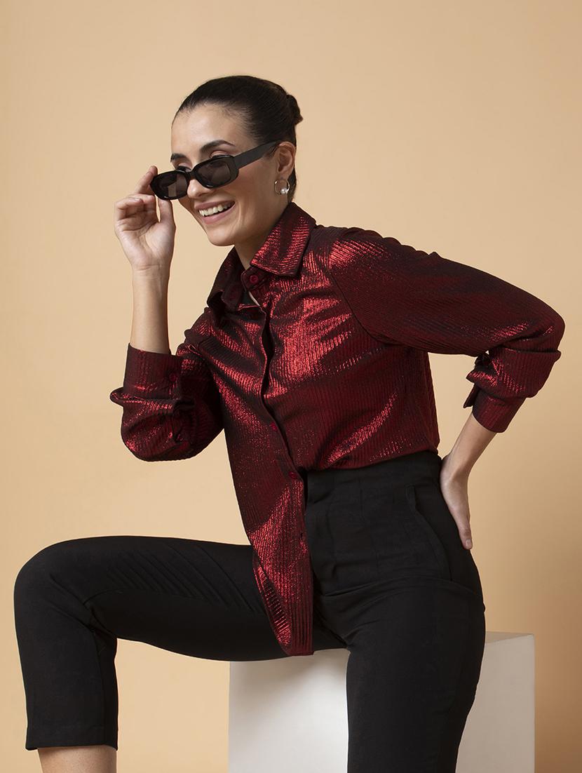women spread collar solid regular shirt - 21387596 - Standard Image - 3