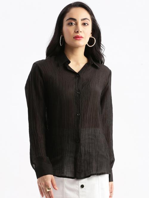 women black solids long sleeves regular shirt - 21387603 -  Standard Image - 0