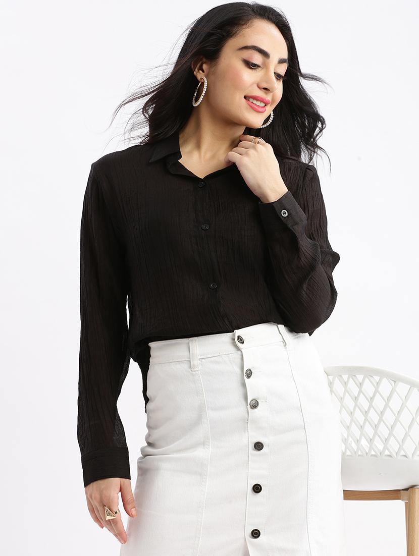 women black solids long sleeves regular shirt - 21387603 - Standard Image - 3
