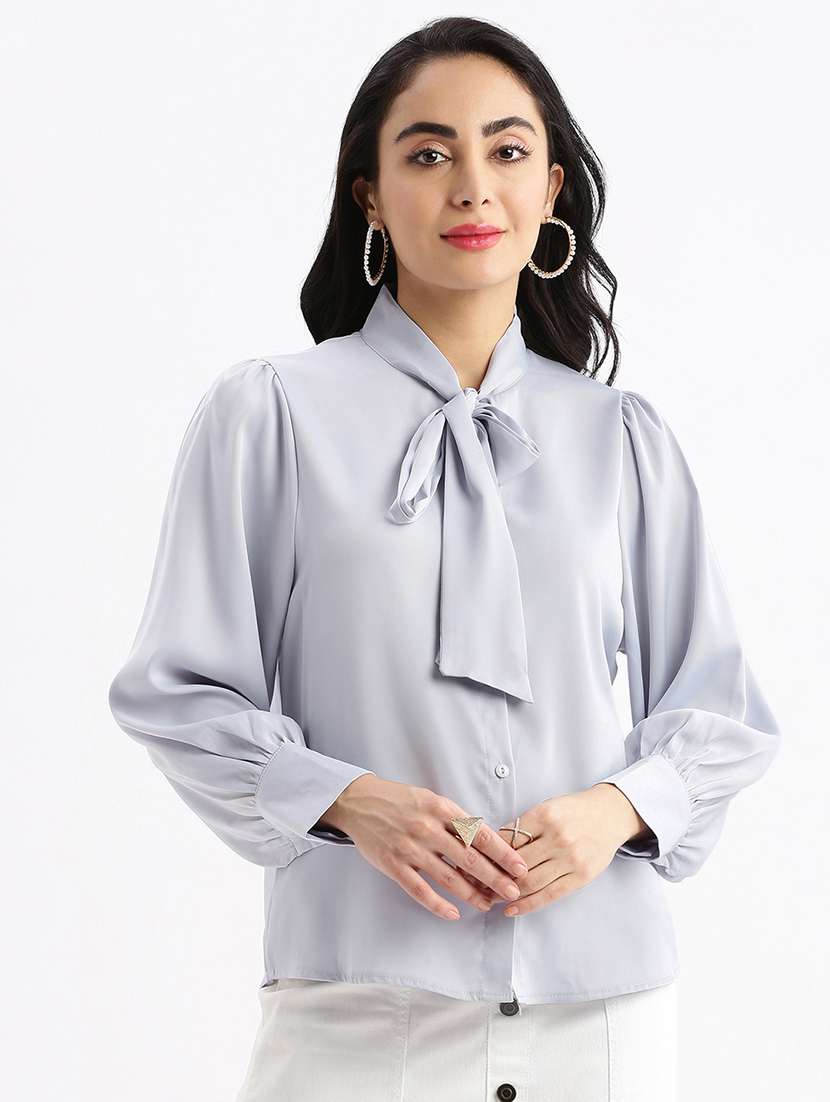 women purist blue solids long sleeves boxy shirt