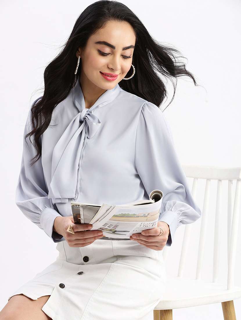women purist blue solids long sleeves boxy shirt - 21387609 - Standard Image - 3