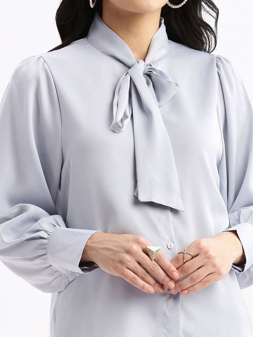 women purist blue solids long sleeves boxy shirt - 21387609 - Standard Image - 5