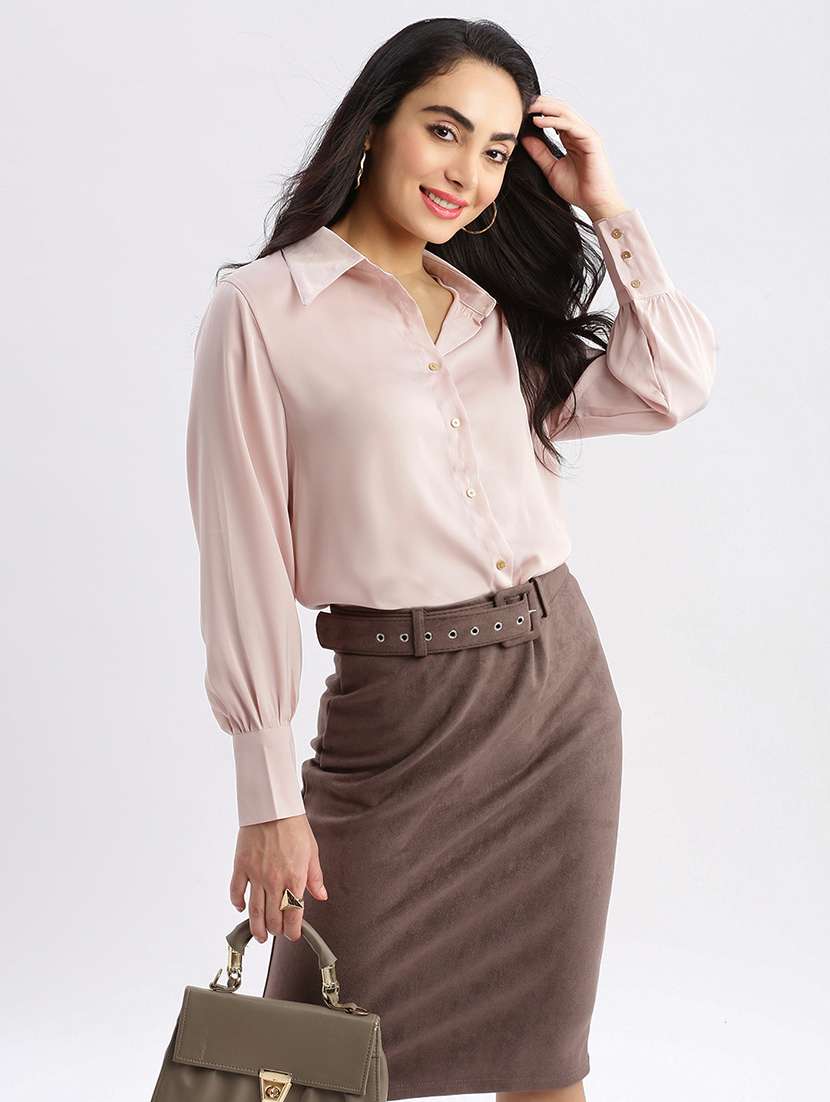 women pink satin regular shirt - 21387615 -  Standard Image - 3