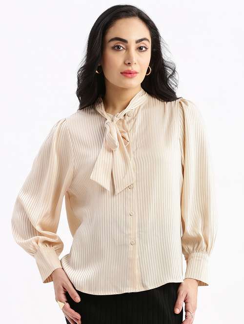cream stripes regular shirt - 21387616 - Standard Image - 0