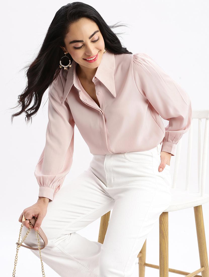 women pink satin regular shirt - 21387619 - Standard Image - 3