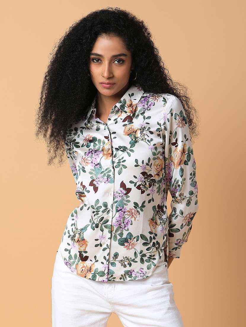 cream floral printed regular shirt