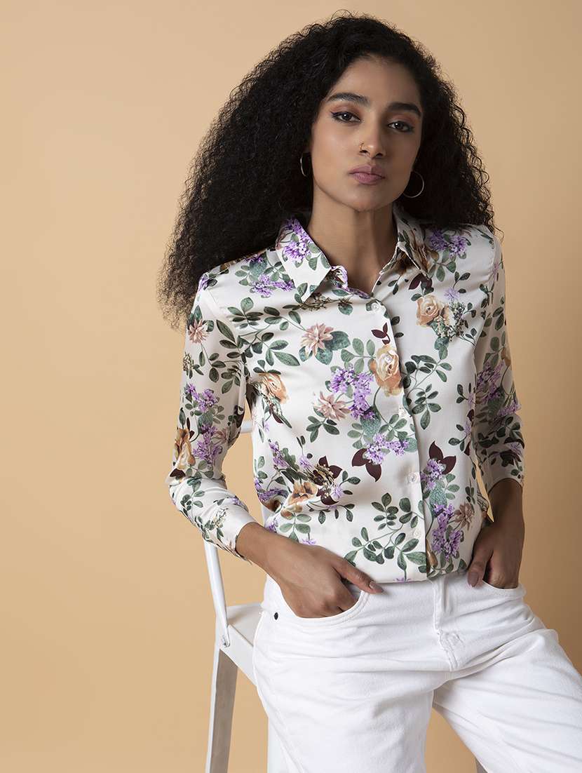 cream floral printed regular shirt - 21387626 - Standard Image - 3
