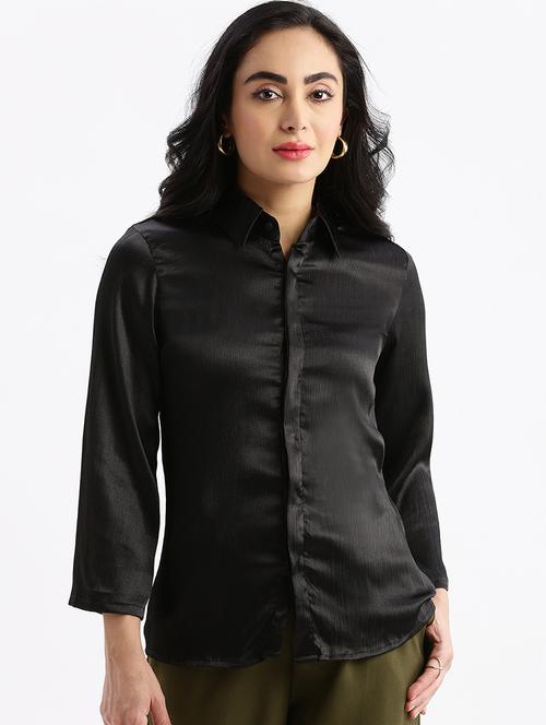 women black satin regular shirt - 21387628 - Standard Image - 0
